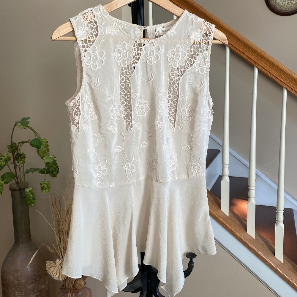 4 Love and Liberty by Johnny Was Silk Embroidered Lace Tank Blouse Top Size S